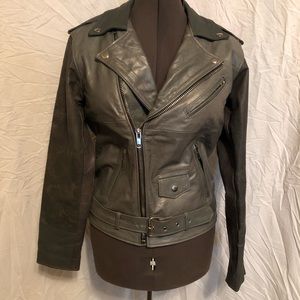 Pelechecoco Grey Reworked Leather Biker Jacket